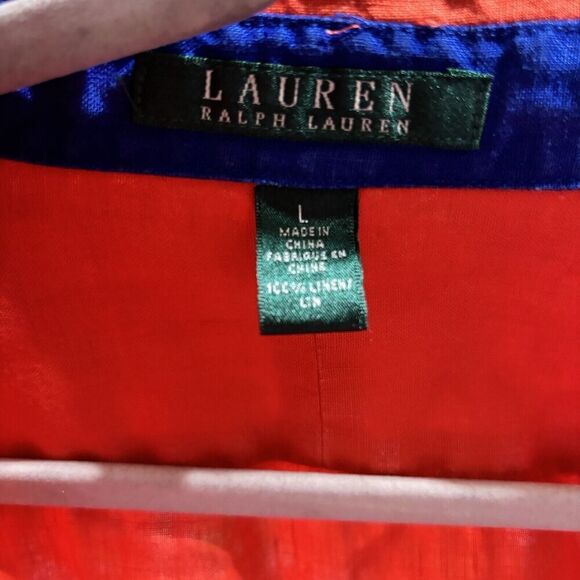 Lauren Ralph Lauren Top Womens Large Orange Linen Button Up Long Sleeve Blouse - Picture 7 of 8